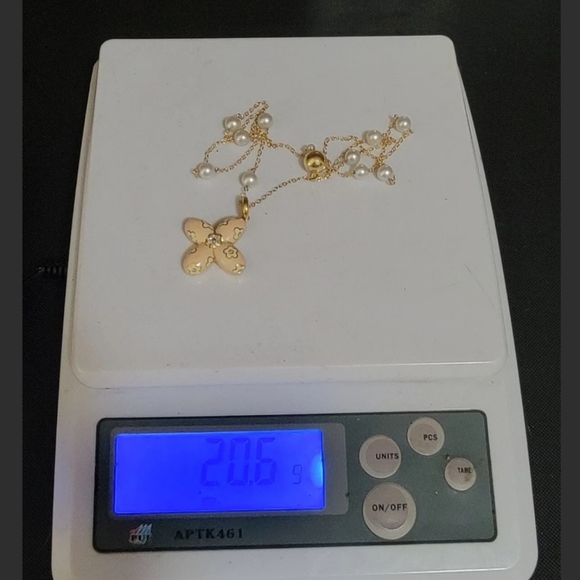 Aaron Basha 18k Gold Diamond Enamel Cross Pendant-14k Gold Pearl Necklace 20.6gm